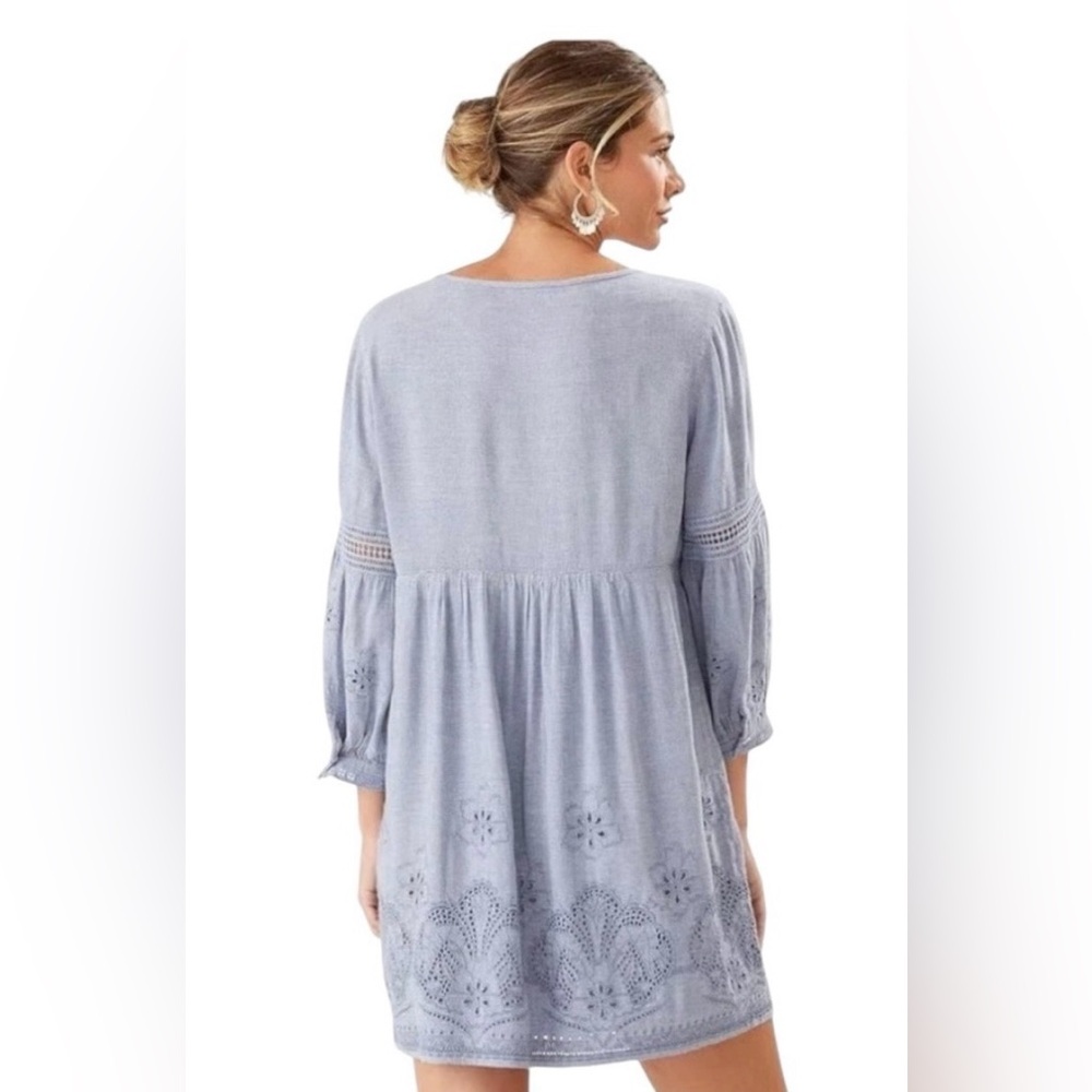 Tommy Bahama Olive Green Linen Viscose Eyelet Boho Peasant Dress - Picture 4 of 14